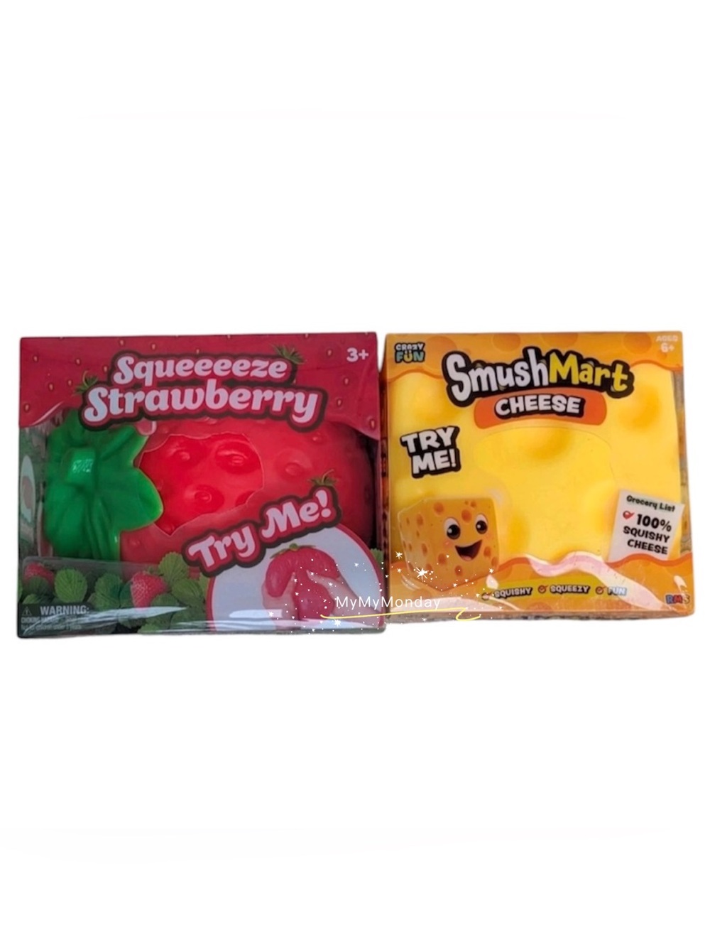 Sunny Days Jumbo Strawberry Squishy & Smushmart Jumbo Cheese Squishy Toy Bundle